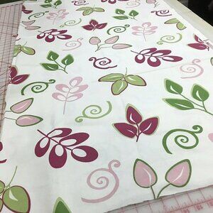 Bloomcraft Screen Print Fabric Leaf Toss Upholstery 1 7/8 Yards White Pink Green